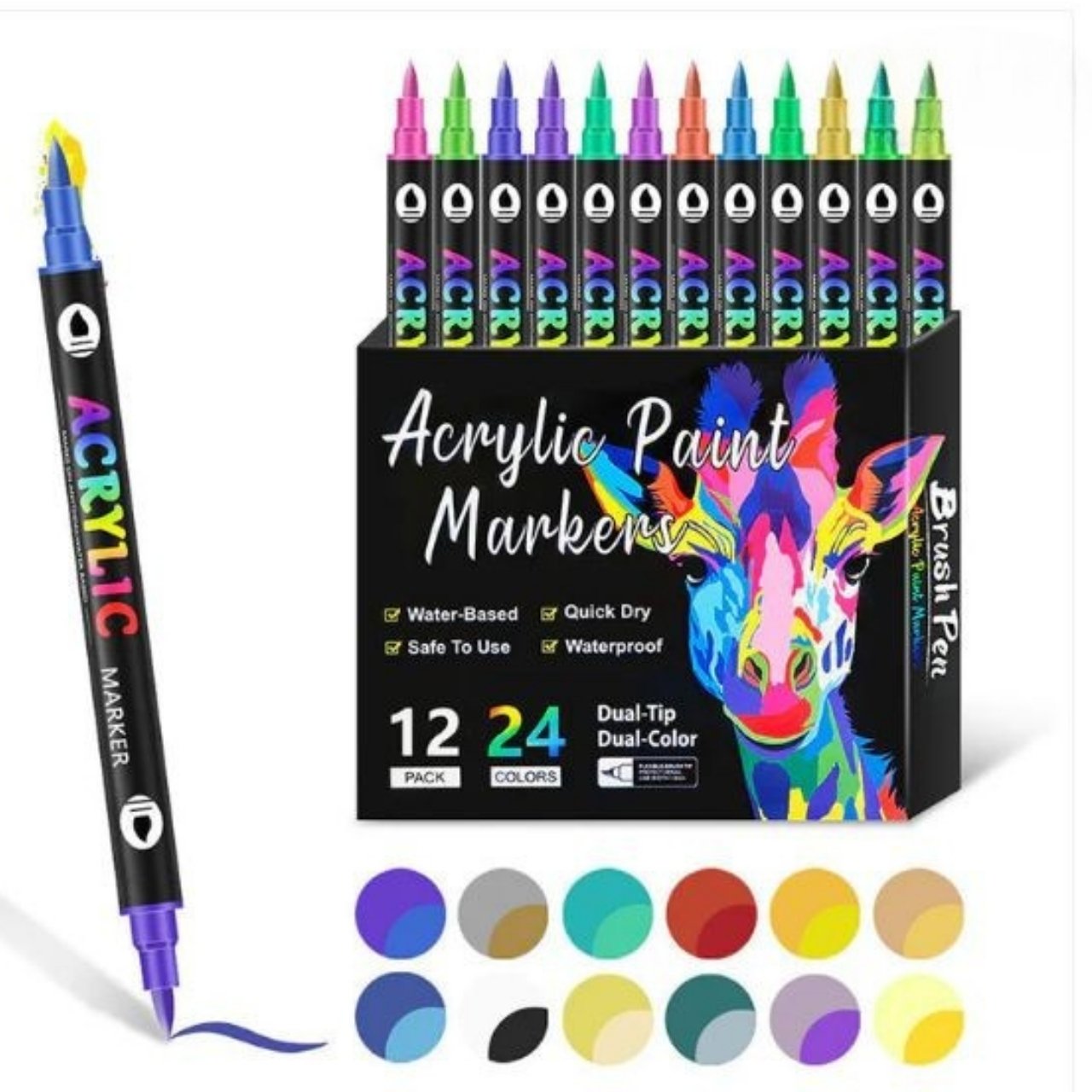 Patamiyar Pennarelli Acrilici Indelebili per Pietre, 24 Colori/12 Pcs