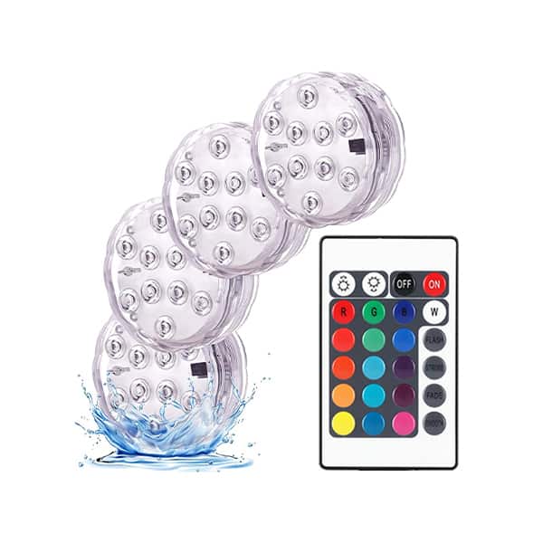 GlowWaterLights, 4 luci LED impermeabili con telecomando.